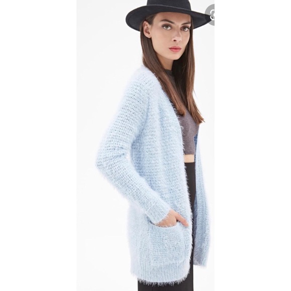 Forever 21 Sweaters - F21 Baby Blue Fuzzy Cardigan